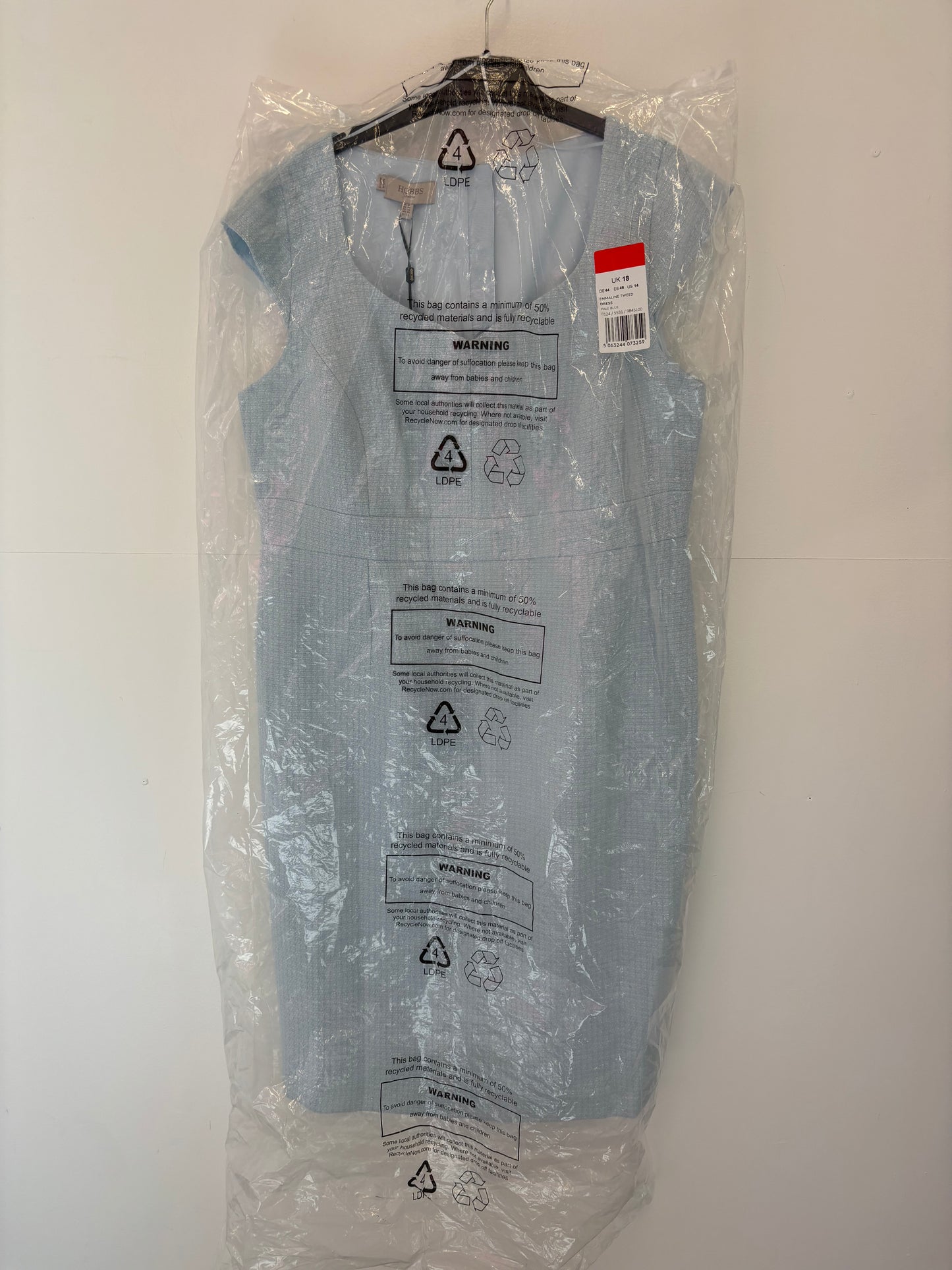 Ex Hobbs Emmaline Tweed Pale Blue Dress