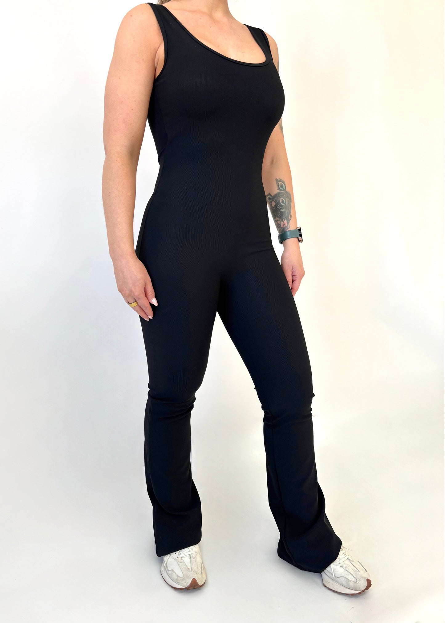 RSN Sculpt Built in Bra Flare Leg Unitards- Black/ Espresso