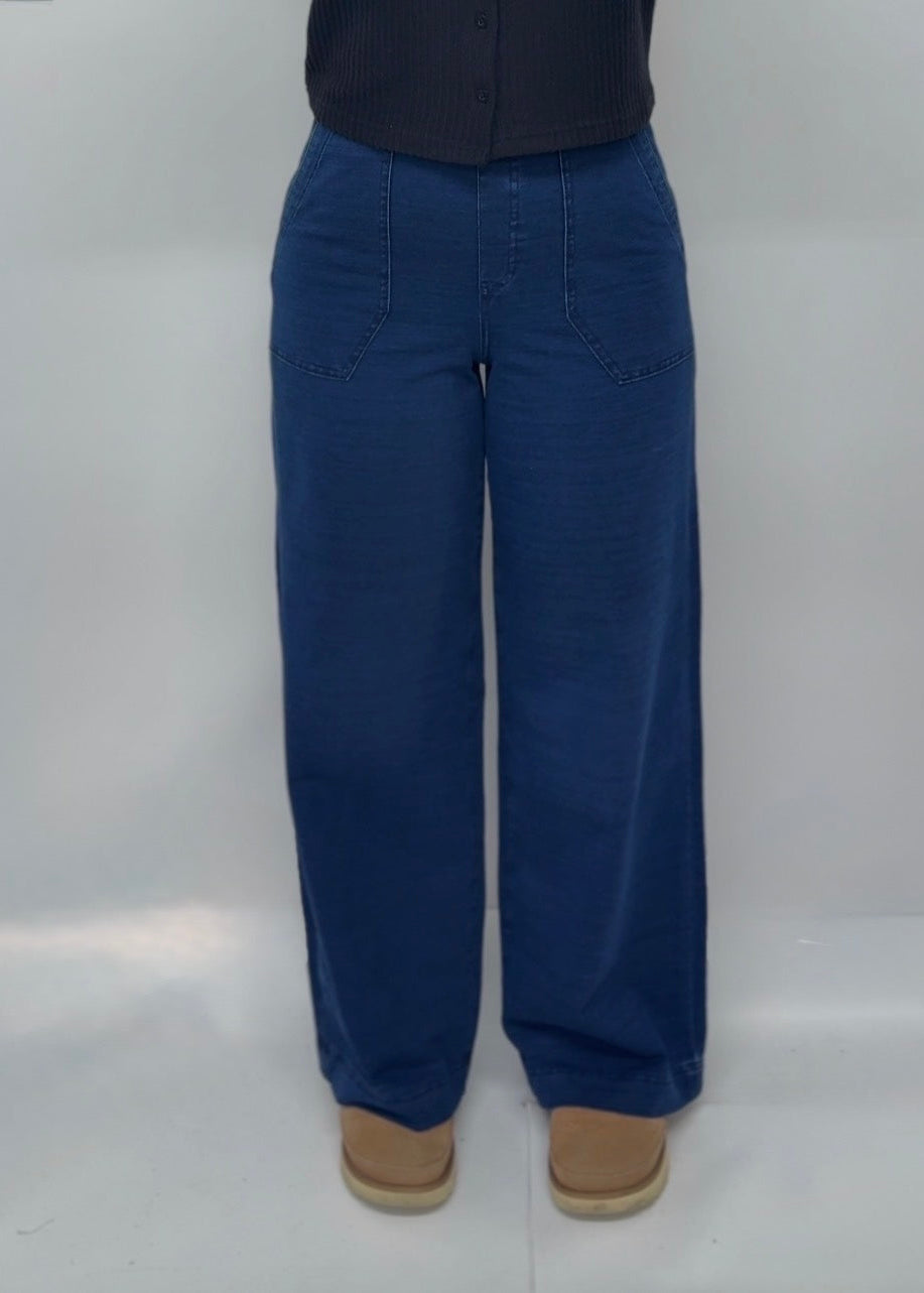 Ex MS Wide Leg Denim Style Trousers