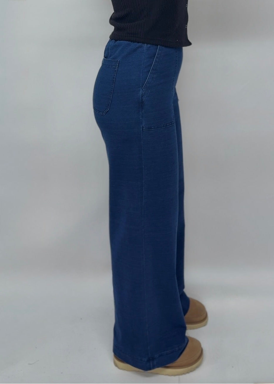 Ex MS Wide Leg Denim Style Trousers