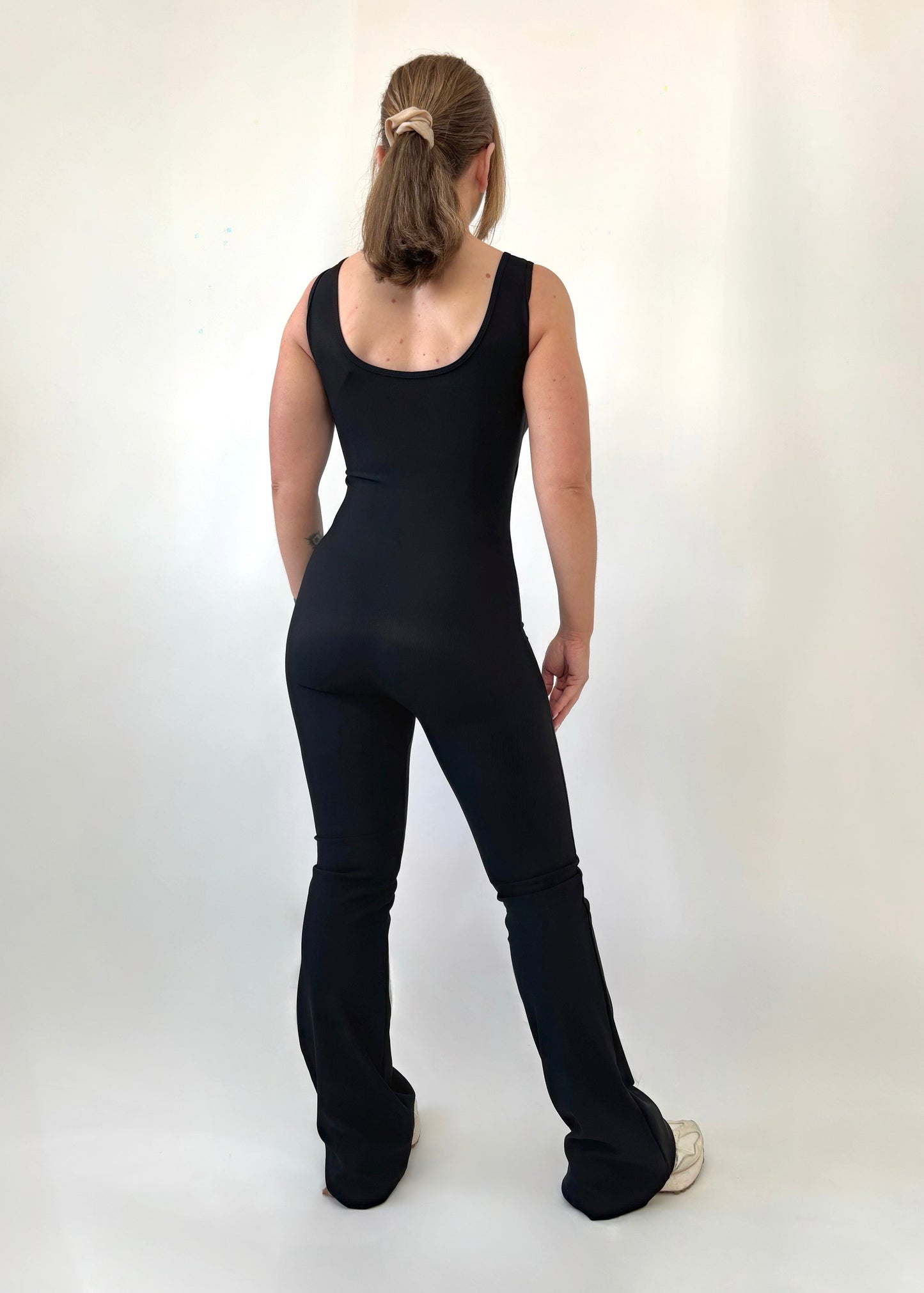 RSN Sculpt Built in Bra Flare Leg Unitards- Black/ Espresso