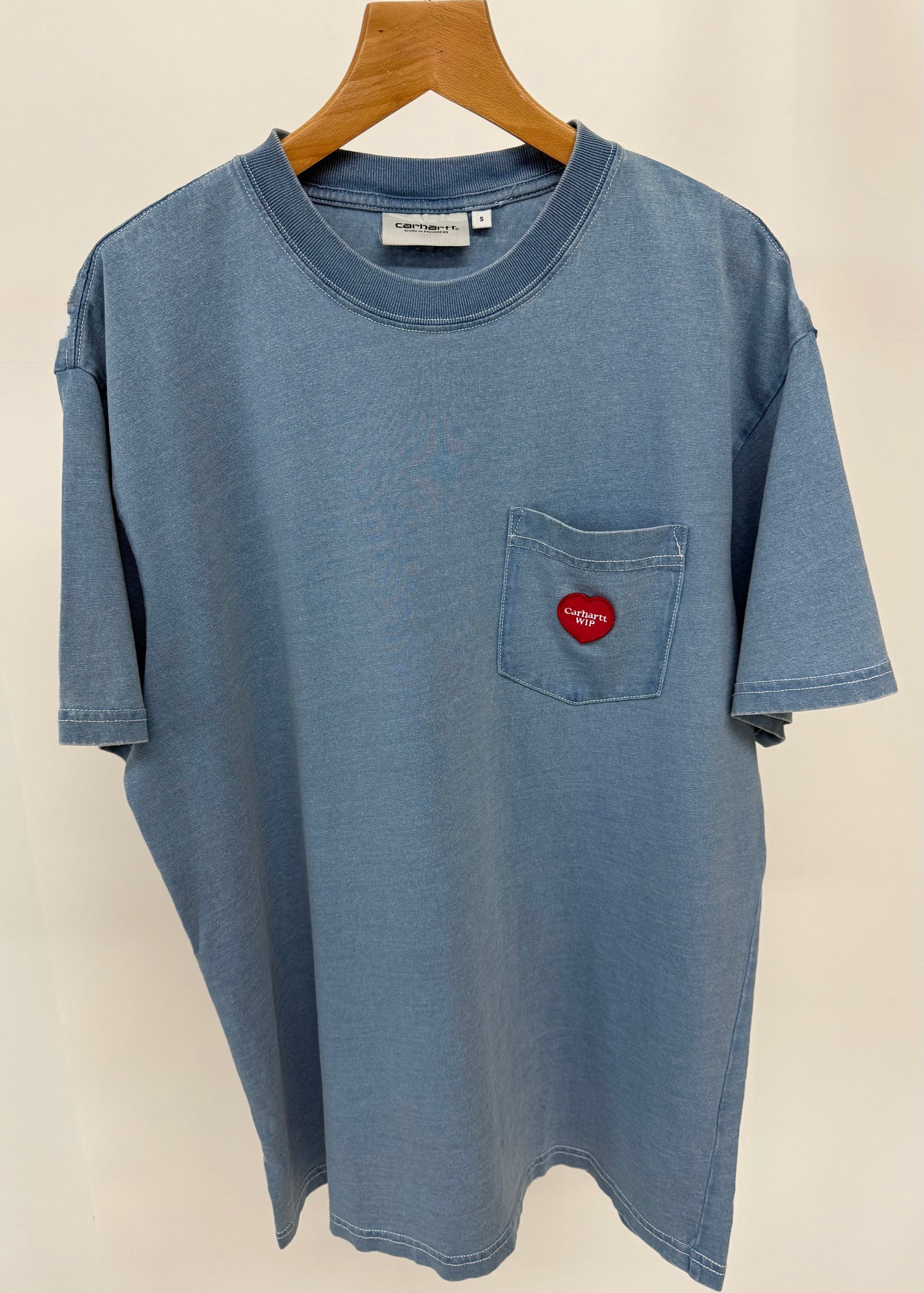 Ex Carhartt WIP S/S Ingo Heart EmbroideredPocket T-Shirt Light Blue