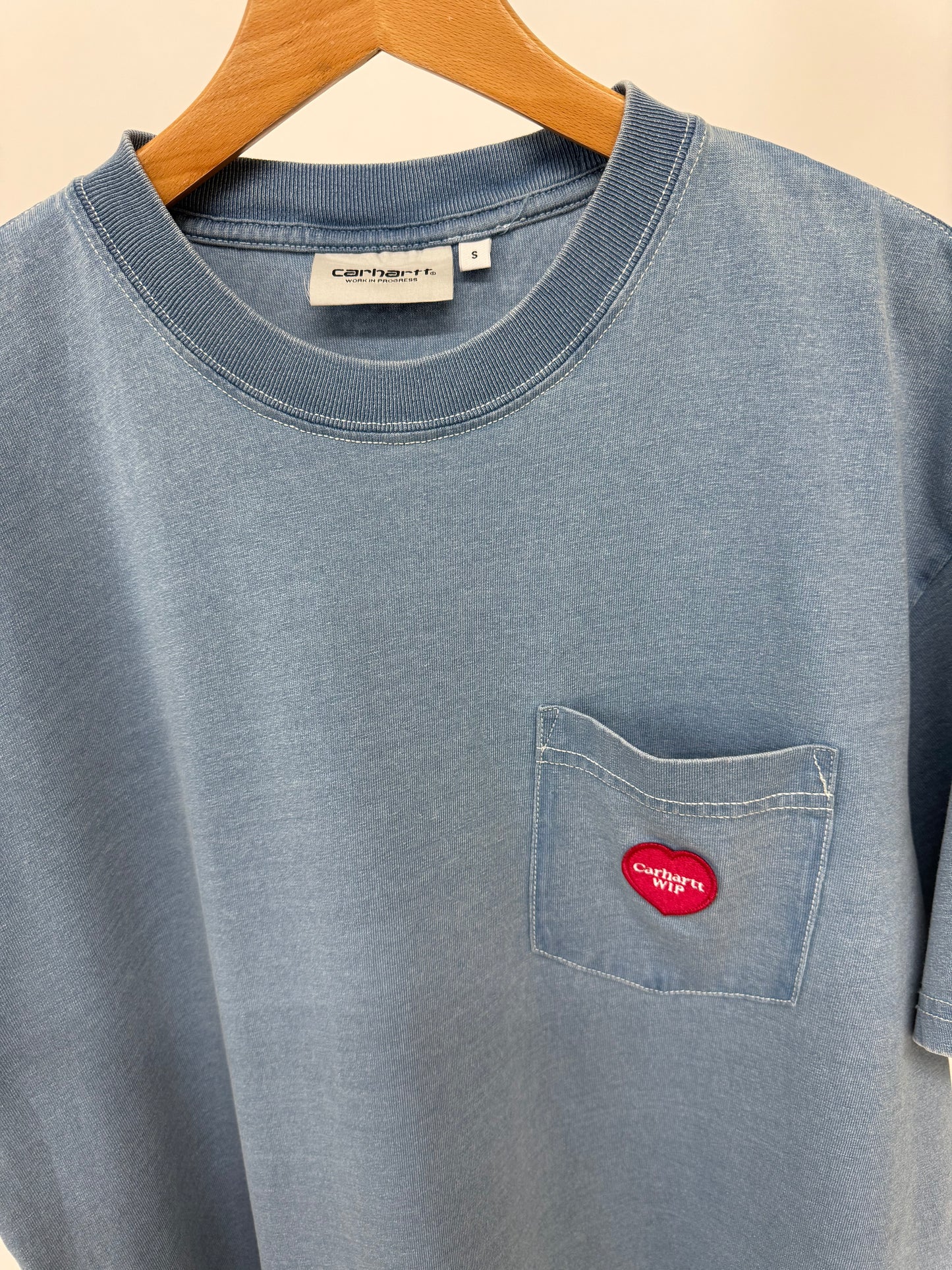 Ex Carhartt WIP S/S Ingo Heart EmbroideredPocket T-Shirt Light Blue