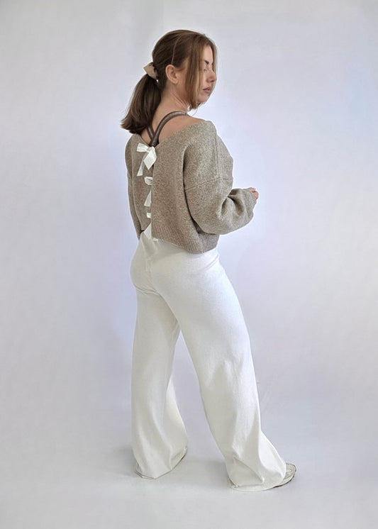RSN Creme Knitted Wide Leg Trousers