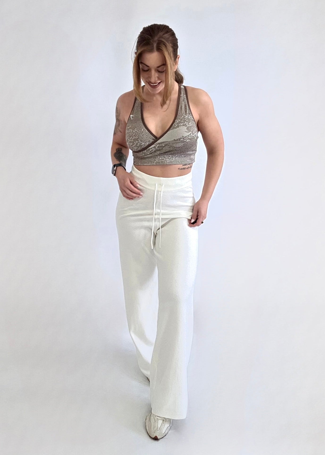 RSN Creme Knitted Wide Leg Trousers