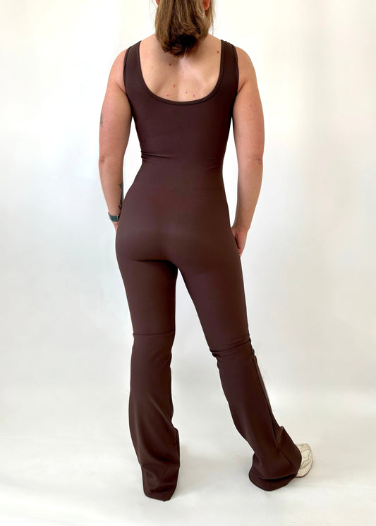 RSN Sculpt Built in Bra Flare Leg Unitards- Black/ Espresso