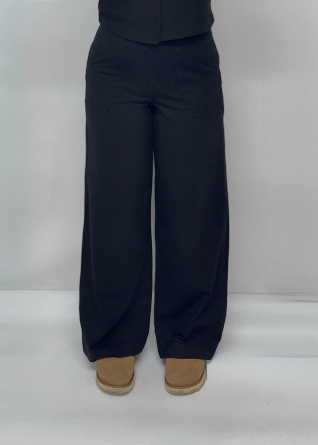 Ex MS Wide Leg Denim Style Trousers