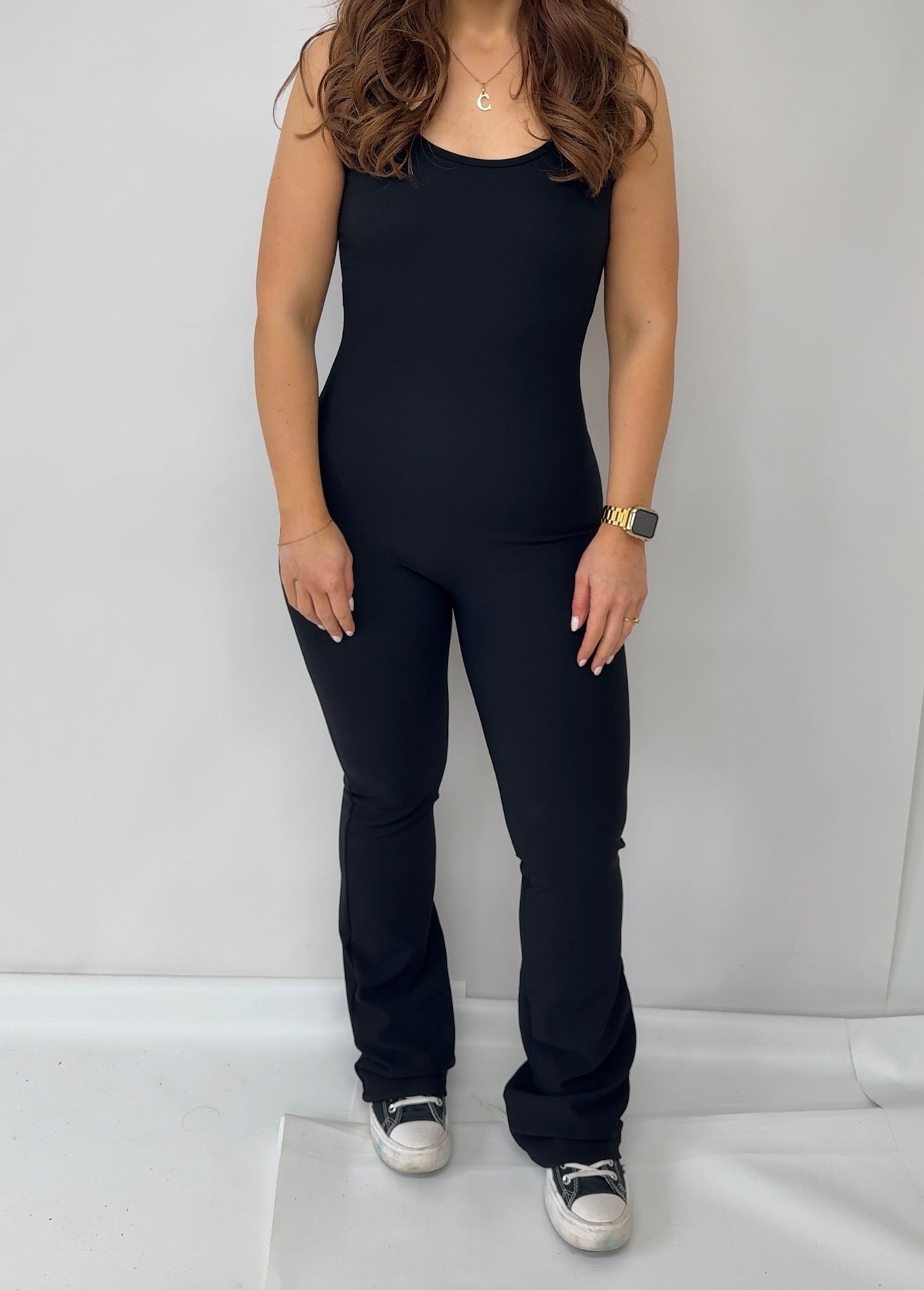 RSN Sculpt Built in Bra Flare Leg Unitards- Black/ Espresso