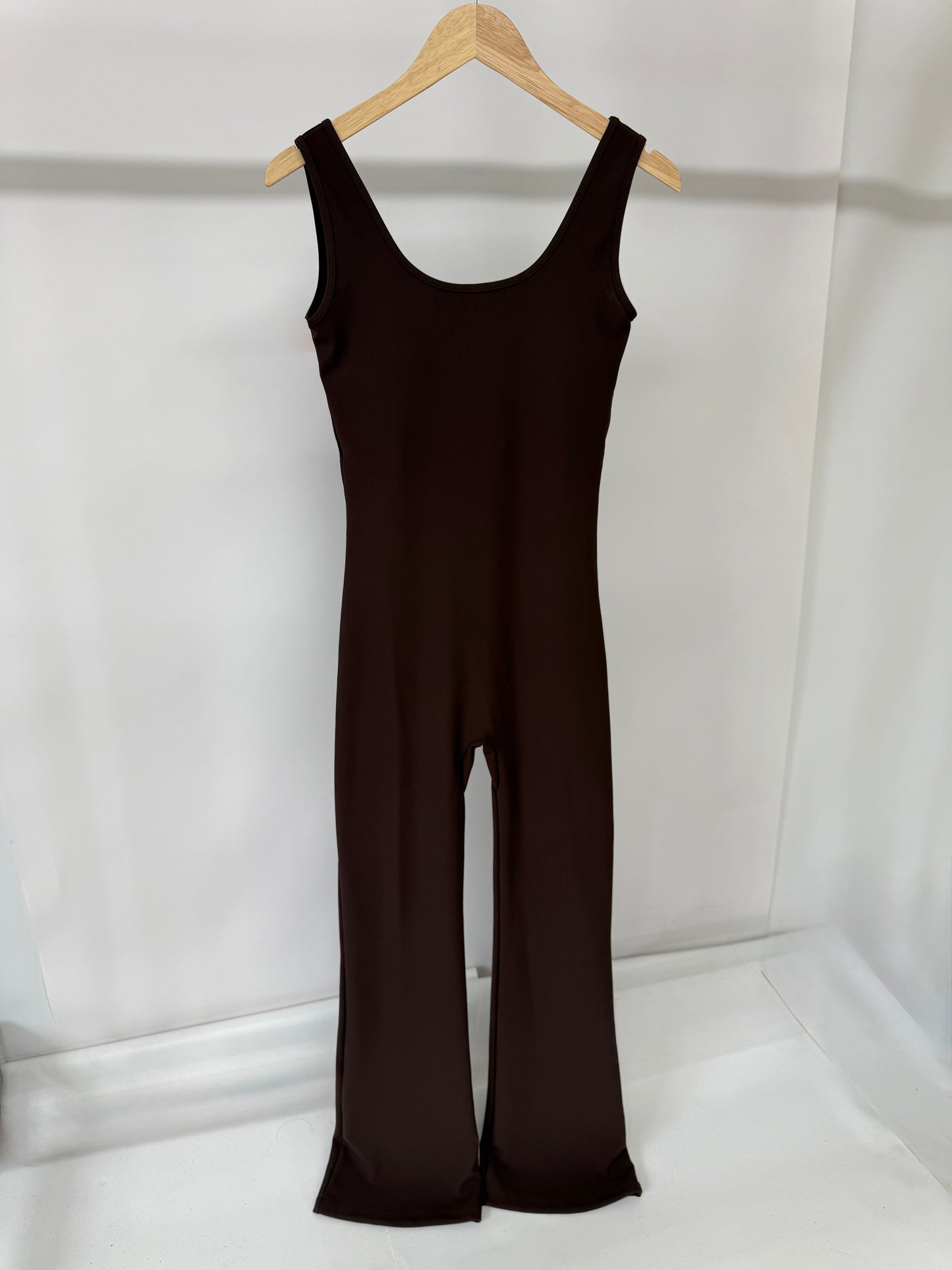 RSN Sculpt Built in Bra Flare Leg Unitards- Black/ Espresso